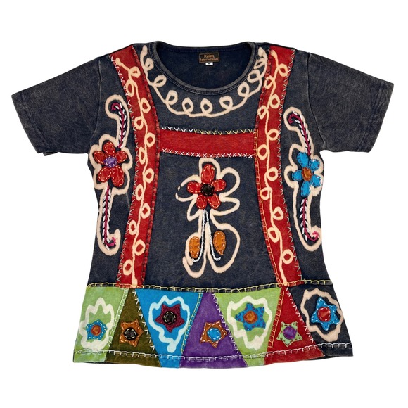 Vintage Rising International Shirt Womens Size Medium Floral Embroidered Artsy - Picture 1 of 9